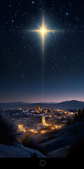Wall Mural - the star shines over the country of christmas of jesus christ. generative ai