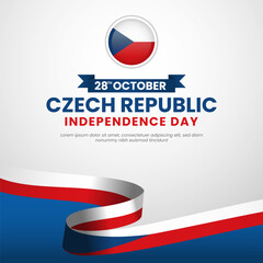 Wall Mural - Czech Republic independence day Square Banner Background with Waving ribbon flag design