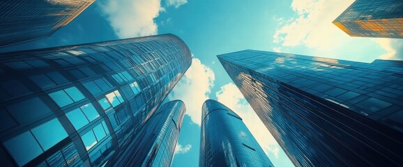 Canvas Print - Upward View of Modern Skyscrapers