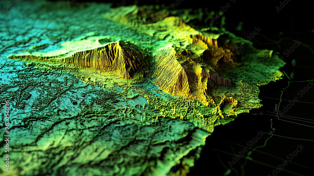 Technical aerial visual, 3D LiDAR GIS aerial map satellite scan model ...