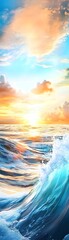 Wall Mural - Dramatic Sunset Over Ocean Waves.