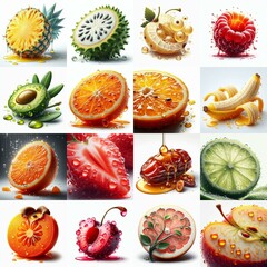 Wall Mural - Different sliced fruits. AI generated illustration