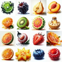 Wall Mural - Different sliced fruits. AI generated illustration