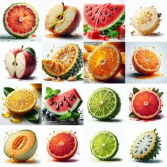 Wall Mural - Different sliced fruits. AI generated illustration