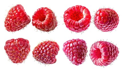 Canvas Print - Raspberry closeup view isolated over white background