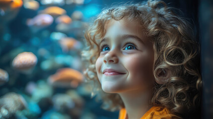 smiling children looking at shark, fish, jellyfish in oceanarium, aquarium, excursion, wildlife, water, underwater world, zoo, child, schoolchild, biology, sea, ocean inhabitants, zoology, ichthyology