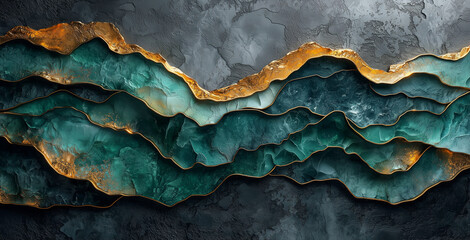 Poster - Luxury green and gold marble texture with abstract layers. Elegant design for decor and art.