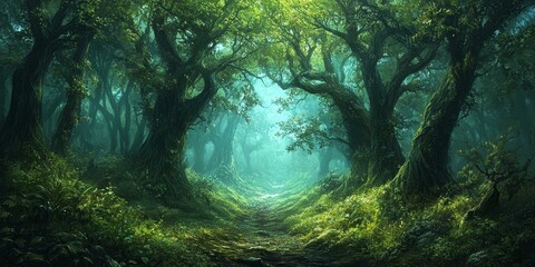 Canvas Print - Path through a dense, verdant forest.