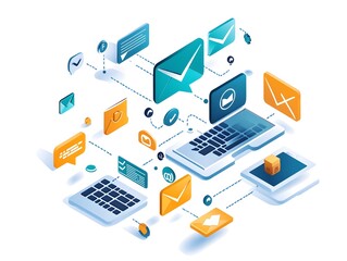 Wall Mural - isometric illustration of email marketing and digital communication.