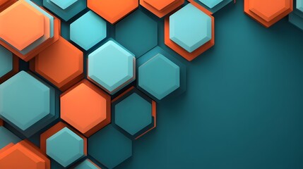 Wall Mural - abstract hexagon pattern background teal and orange d design