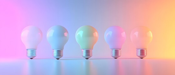 Canvas Print - Colorful Light Bulbs on Gradient Background