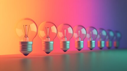 Wall Mural - Light Bulbs in a Row on a Gradient Background