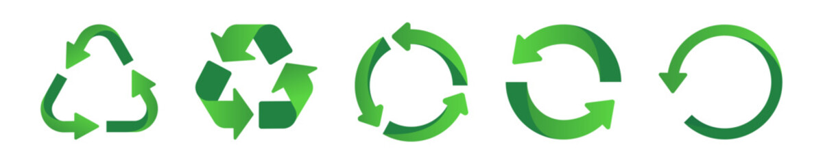 Recycle arrow icon. 
Green leaves symbol