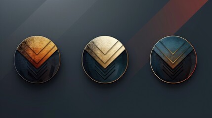 Three different colored circles with a gold and blue design