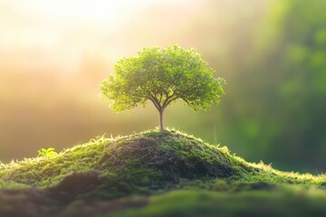 A small tree is growing on a hillside