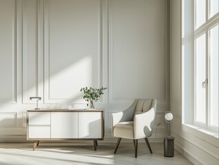 Wall Mural - A white room with a white dresser and a white chair