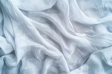 Aufkleber - Close-up view of white fabric with subtle texture, folded to intricate design. Fabric dominates gray background, creating serene atmosphere for fashion and lifestyle.