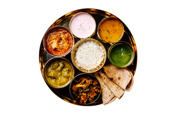 Indian food Thali Indian-style meal with chicken meat transparent background