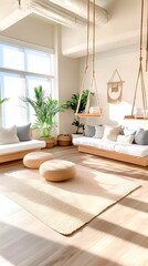 Sticker - Modern living room interior with natural light and minimalist decor.