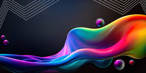 Geometric abstract background. Application technology development concept and creativity in computer innovation. black, circle, wave, rainbow, flow, speed, growth, 3d rendering
