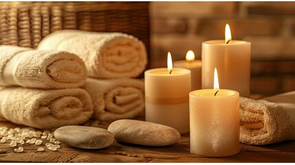 Canvas Print - Candles and spa stones for massage 