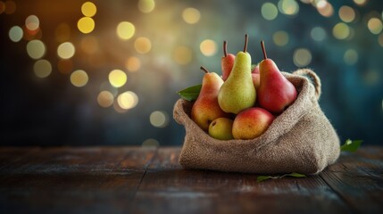 Wall Mural - Fresh pear fruit in sack