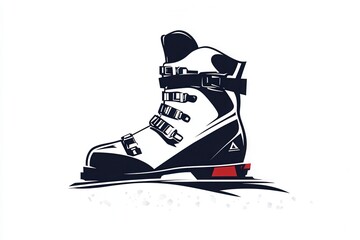 Poster - A sleek ski boot design rests on a snowy trail, capturing the essence of winter sports and stylish alpine adventures. Generative AI