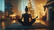 © irissca - Practicing yoga in a cozy room decorated for Christmas