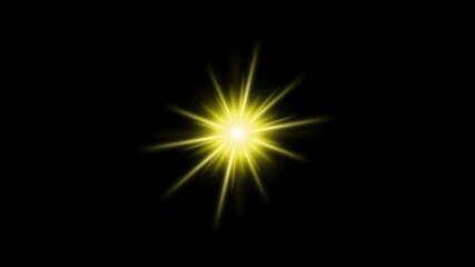 Wall Mural - golden lens flare star light sparkle on black background. blinking light shine glow. twinkling starl