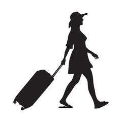 Silhouette of a tourist walking with luggage