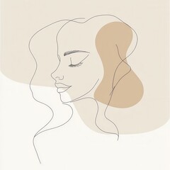 Leinwandbilder - A graceful outline of a woman's face features flowing lines and muted colors, creating a calm and sophisticated aesthetic. Generative AI