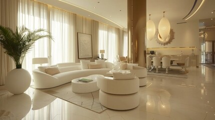 Wall Mural - Modern Living Room Interior Design With White Furniture and Natural Light