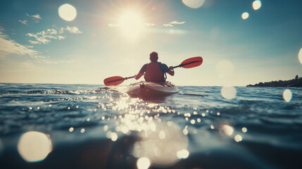 Wall Mural - A person kayaking in clear beautiful tropical sea water