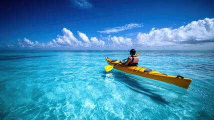 Wall Mural - A person kayaking in clear beautiful tropical sea water