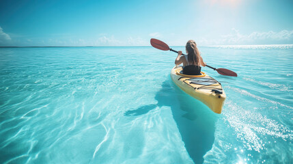 Wall Mural - A person kayaking in clear beautiful tropical sea water