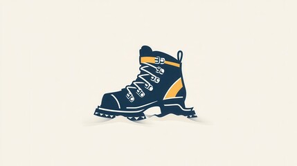 Wall Mural - A minimalist ski boot logo stands prominently on a snowy trail, representing winter sports and adventure in a unique style. Generative AI