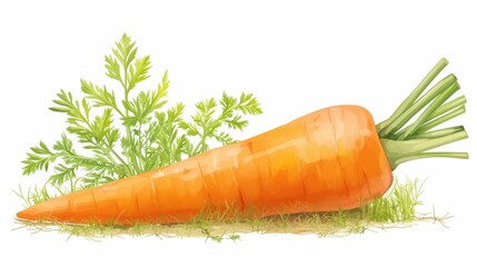 Wall Mural - A carrot is laying on the ground next to some green leaves