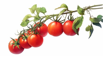 A bunch of ripe red tomatoes hanging from a vine