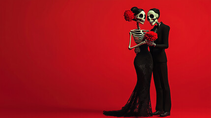 Poster - Corporate couple standing wearing skeleton costumes