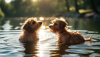 Poster - dog in the lake