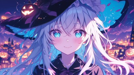 Wall Mural - ハロウィンのコスプレをしたアニメ調の美少女