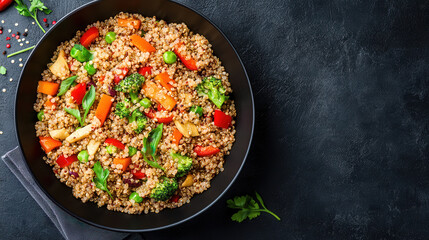 Wall Mural - Quinoa and vegetable stir-fry in a wok, capturing the vibrant colors and health benefits. 