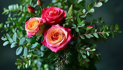 Sticker - The bright rose bouquet contrasts with the green leaves, showing an elegant and romantic atmosphere and is suitable for various celebration occasions.