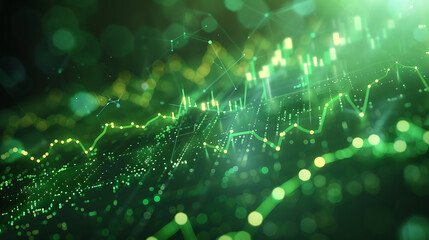 Wall Mural - Abstract green data visualization with glowing lines and dots.