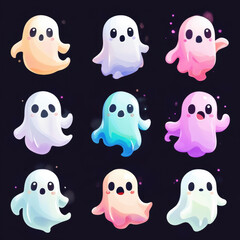 Canvas Print - Cute Ghost Set.