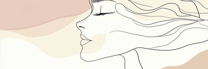 Leinwandbilder - A smooth, elegant silhouette of a woman's face captures beauty through minimalist design, emphasizing serene lines and gentle curves. Generative AI