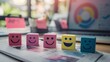 © Bussakon - Cheerful Wooden Emoji Cubes Displaying Positive Expressions on Desk