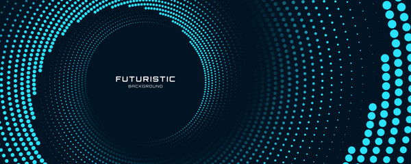 Wall Mural - 3d blue circles techno background. big data visualization on dark space with dotted lines shape effe