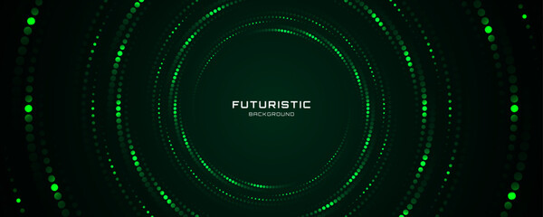 Wall Mural - 3d green circles techno background. big data visualization on dark space with dotted lines shape eff