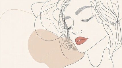 Leinwandbilder - A smooth and elegant outline captures the serene essence of a woman's face with soft tones and refined lines, radiating beauty and calm. Generative AI